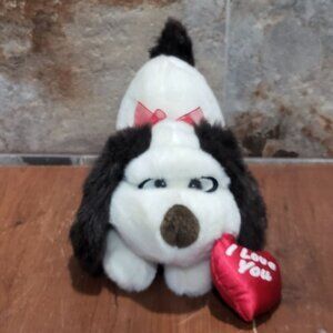 Vintage Carlton Cards  Black White Puppy I Love You Heart Plush Toy Stuffed Anim